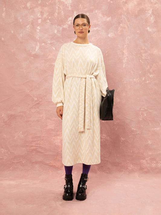 KNITTED OVERSIZED DRESS - BEIGE