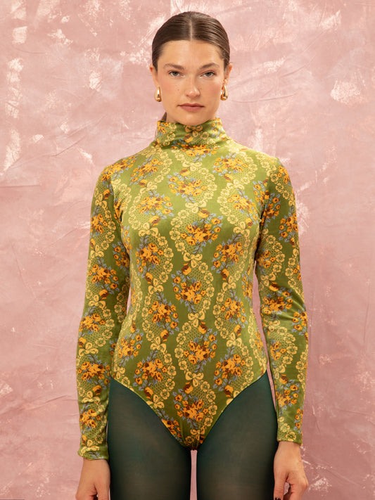 FLUFFY BODYSUIT - LACE BOUQUET LIME