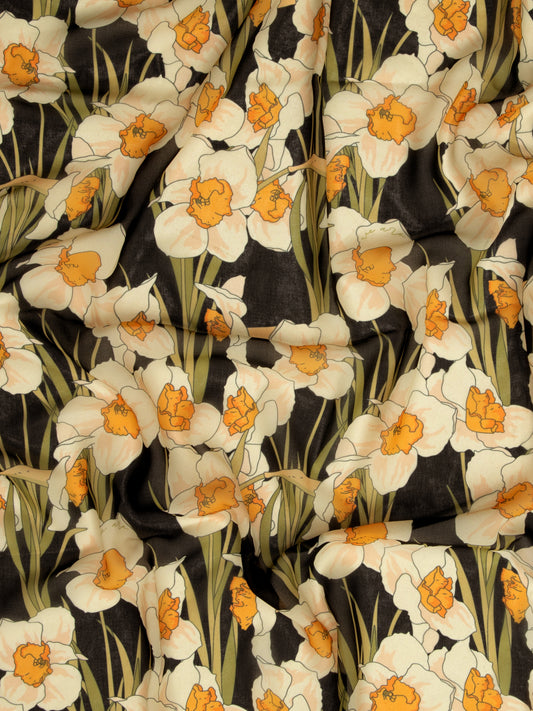 CHIFFON SCARF - LACE NARCISSUS BLACK