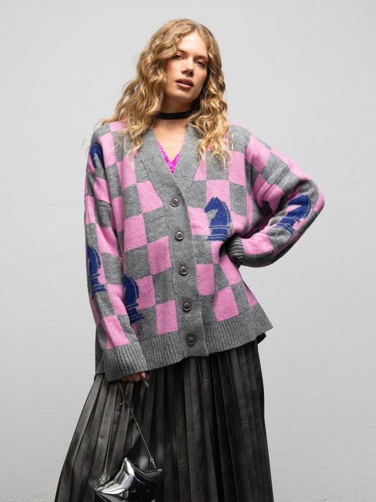 PALOMA KNIT CARDIGAN - CHESS PINK