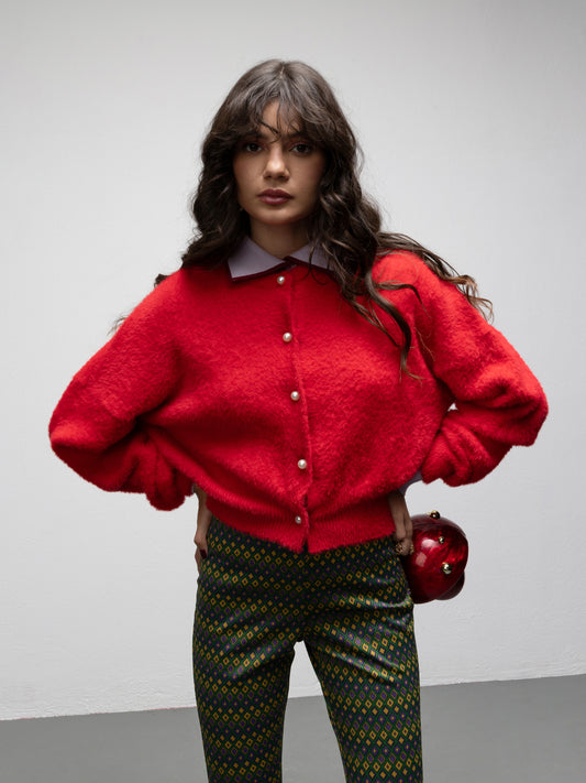 BEVERLY KNIT CARDIGAN - RED