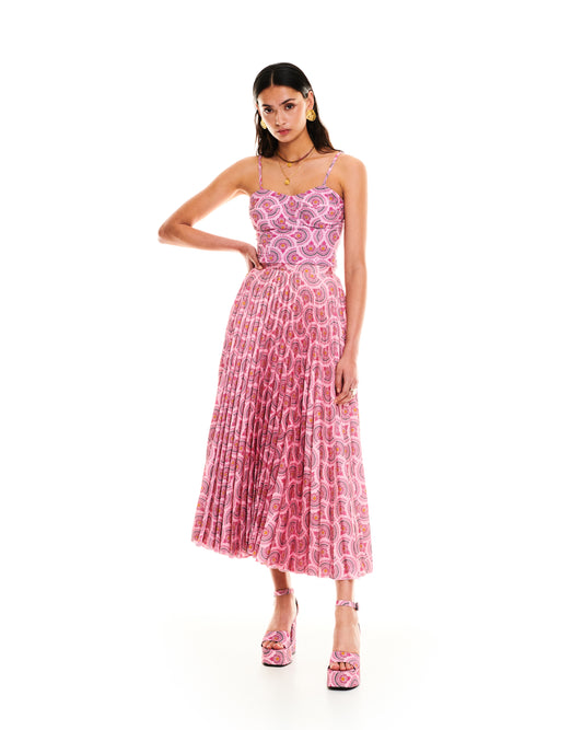 PLEATED WRAP SKIRT - CACTUS PINK