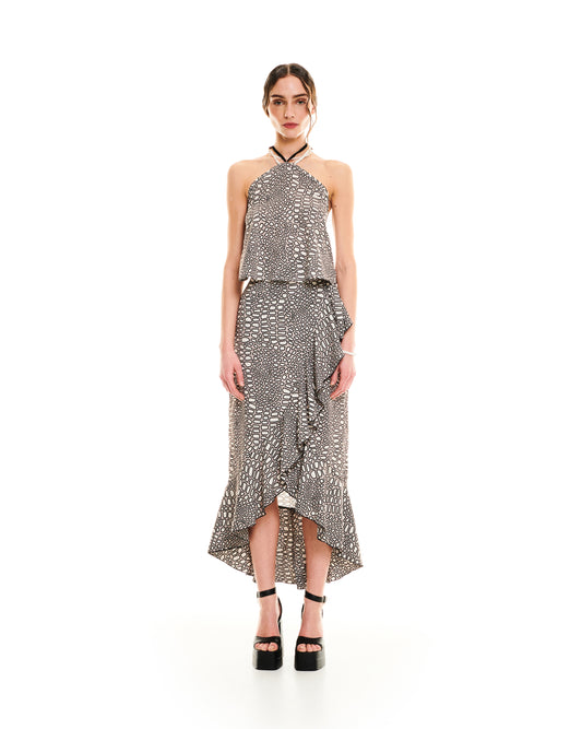 RUFFLED WRAP SKIRT - EARTH