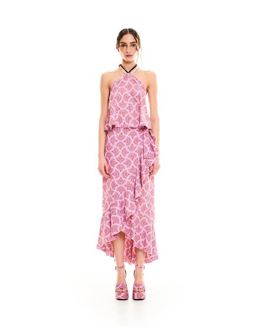 RUFFLED WRAP SKIRT - CACTUS PINK