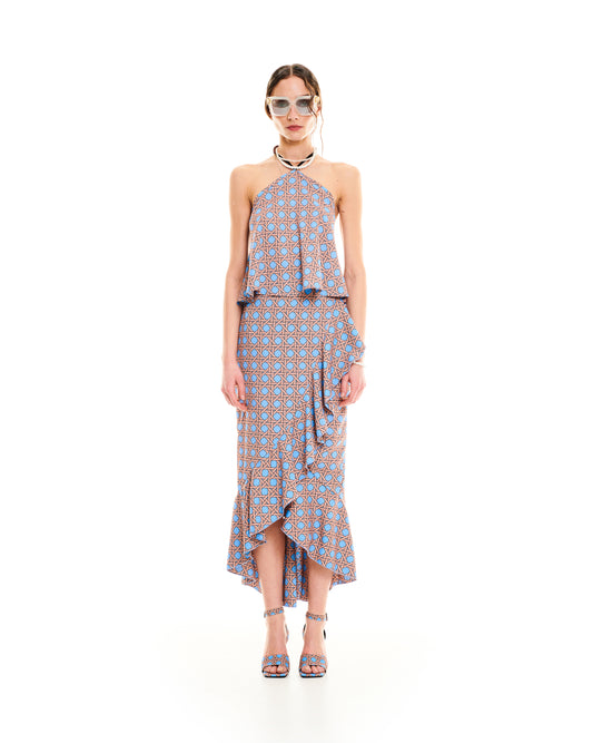 RUFFLED WRAP SKIRT - RATTAN