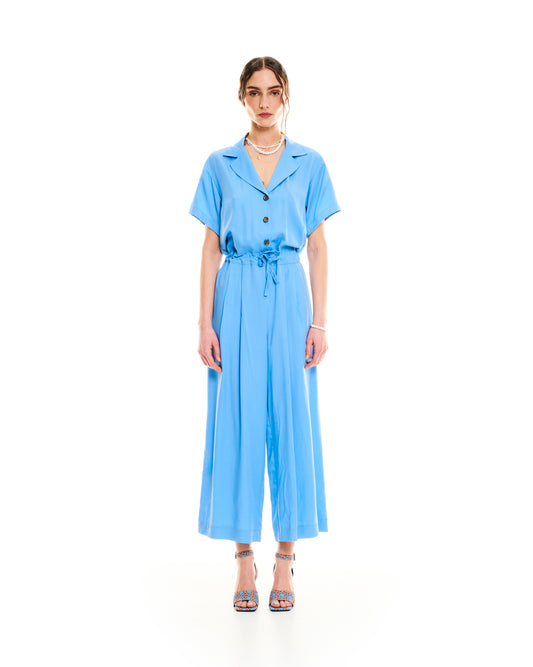 NOTCHED LAPELS JUMPSUIT - LIGHT BLUE