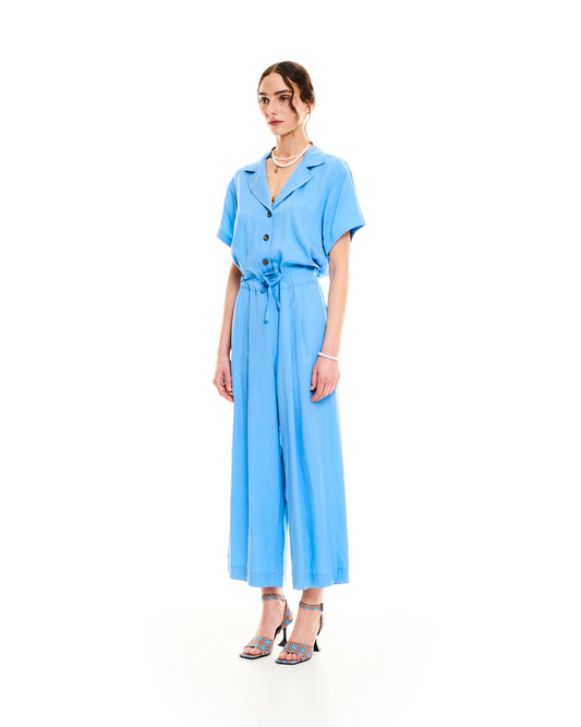 NOTCHED LAPELS JUMPSUIT - LIGHT BLUE