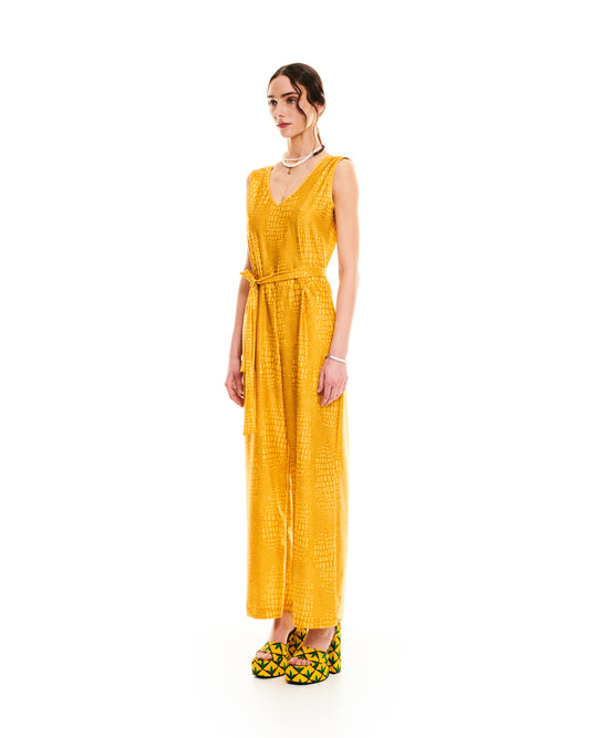 SLEEVELESS JERSEY JUMPSUIT - CROCO YELLOW