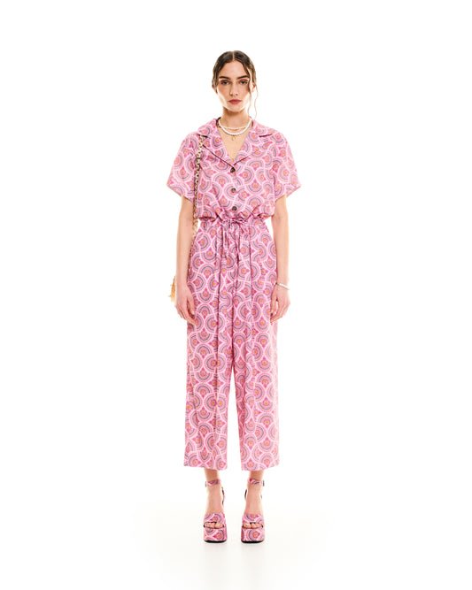 NOTCHED LAPELS JUMPSUIT - CACTUS PINK