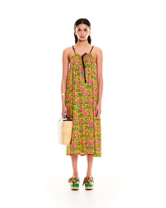 HALTERNECK JERSEY DRESS - FLORAL ORANGE
