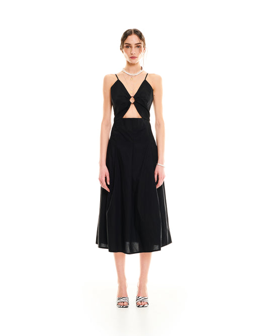 CUT-OUT MIDI DRESS - BLACK