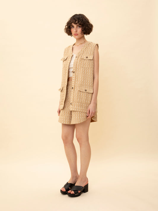 TWEED CARGO VEST BEIGE