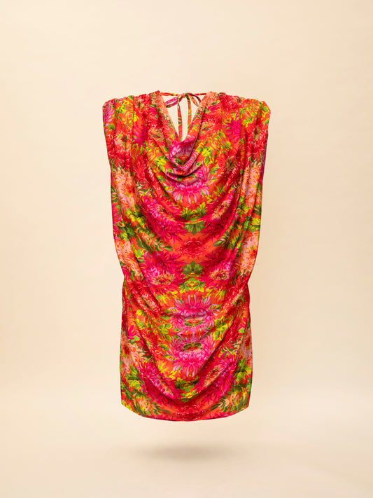 DRAPE JERSEY MINI DRESS FLORAL