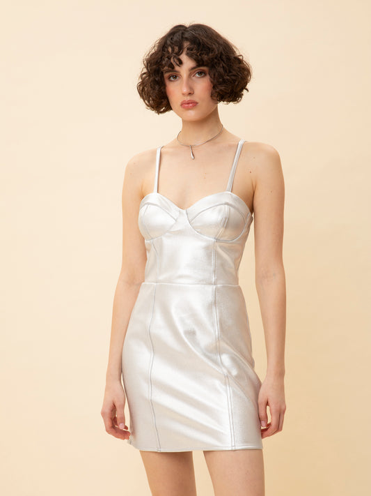 BUSTIER MINI DRESS SILVER