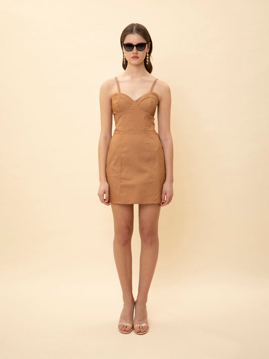 BUSTIER MINI DRESS BROWN