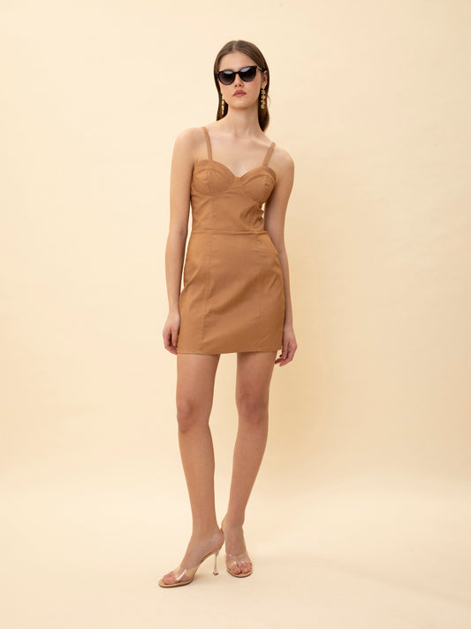 BUSTIER MINI DRESS BROWN