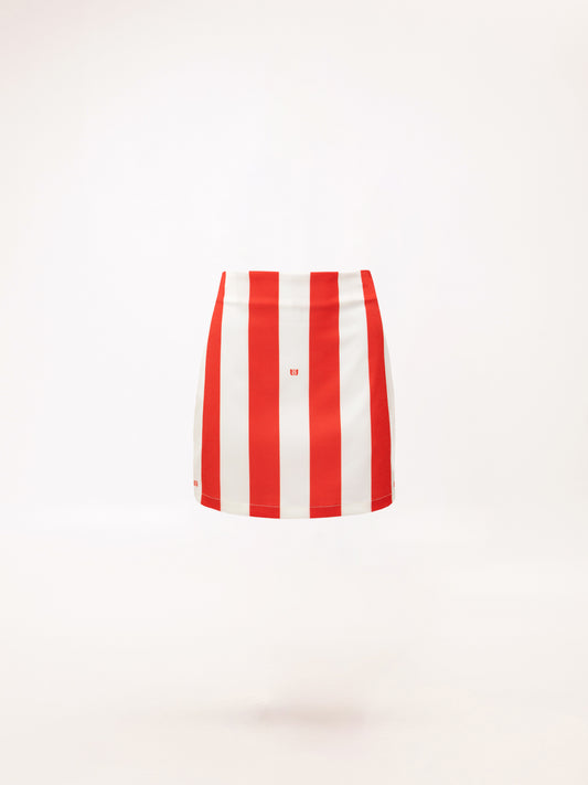 STRAIGHT-LINE MINI SKIRT STRIPES RED