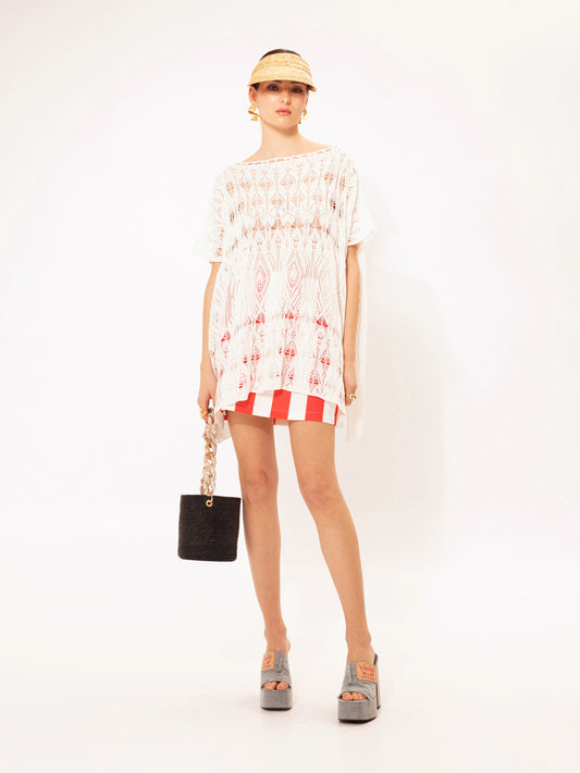 STRAIGHT-LINE MINI SKIRT STRIPES RED