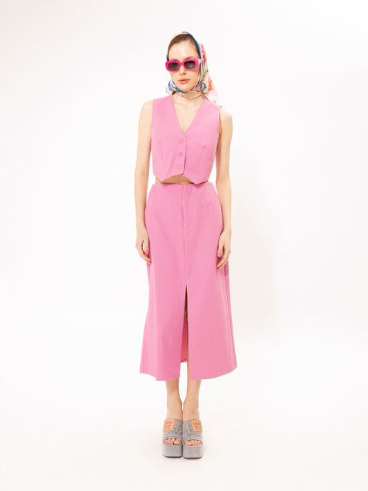 A-LINE MIDI DENIM SKIRT PINK