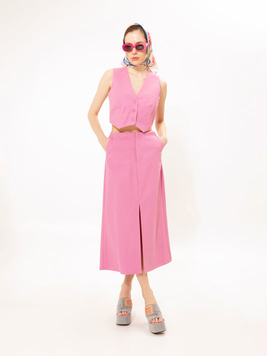 A-LINE MIDI DENIM SKIRT PINK