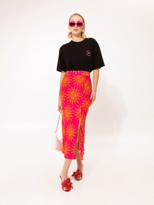 FRONT-SLIT MIDI SKIRT SUNS