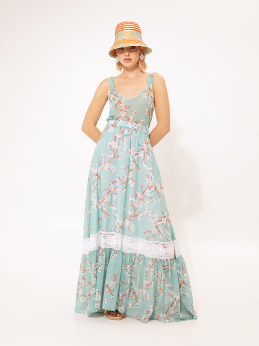 CHIFFON MAXI SKIRT AMIGDALIA TEAL