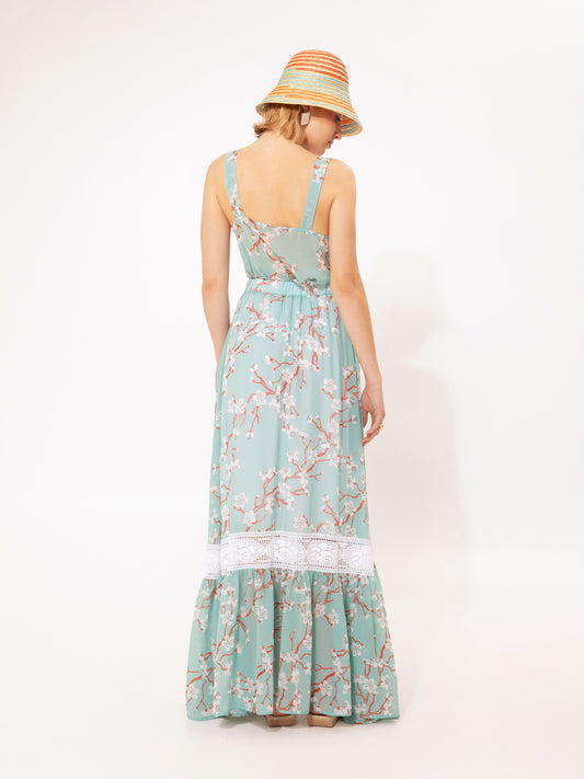 CHIFFON MAXI SKIRT AMIGDALIA TEAL