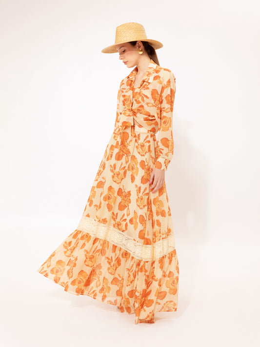 CHIFFON MAXI SKIRT KENTIMA ORANGE