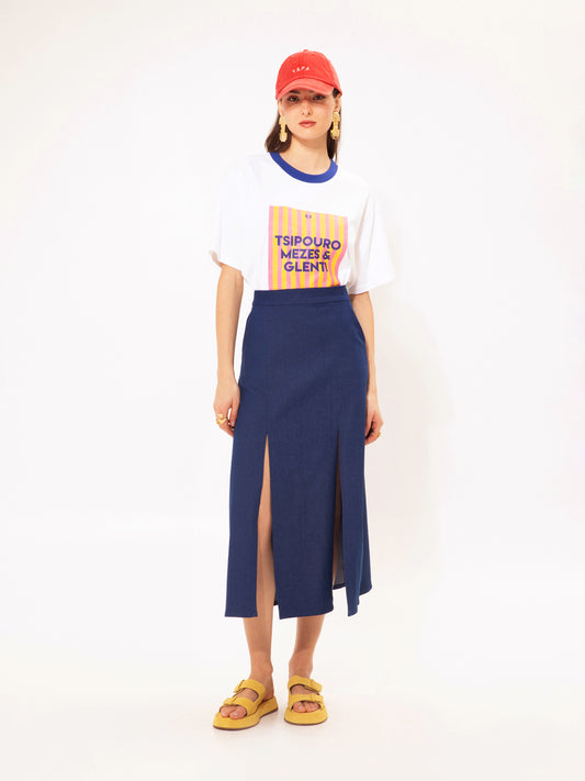 STRAIGHT-LINE MIDI SKIRT DENIM BLUE