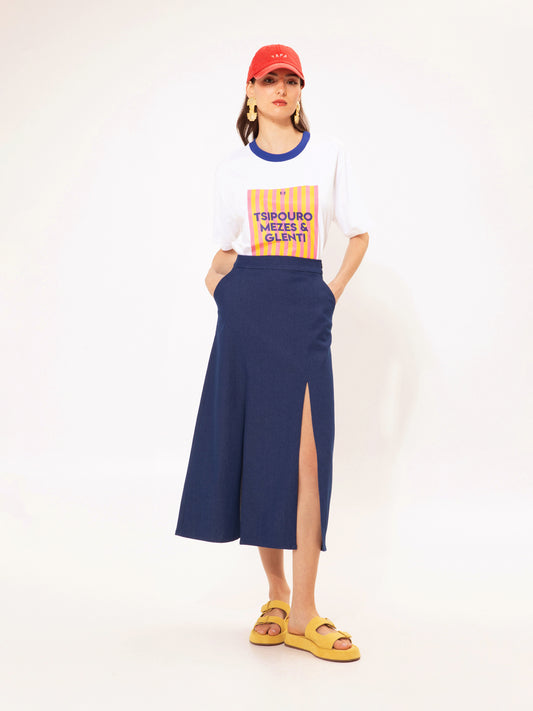 STRAIGHT-LINE MIDI SKIRT DENIM BLUE