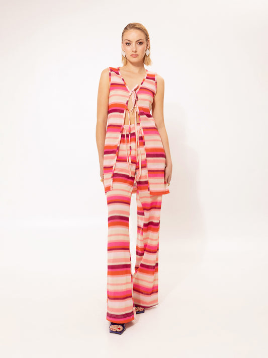 KNITTED PANTS STRIPES CORAL