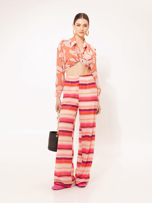 KNITTED PANTS STRIPES CORAL