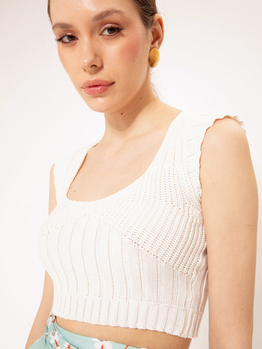 KNITTED CROP TOP OFF-WHITE