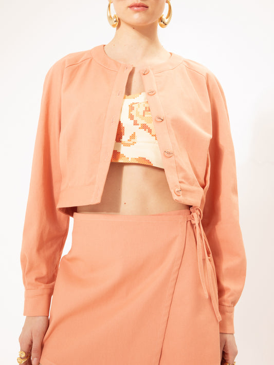 DENIM CROPPED JACKET PEACH