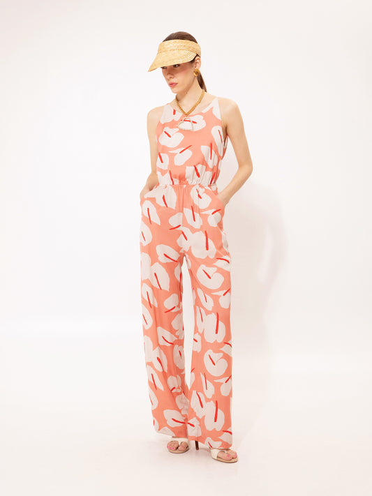 OPEN-BACK JUMPSUIT ANTHURIUM PEACH