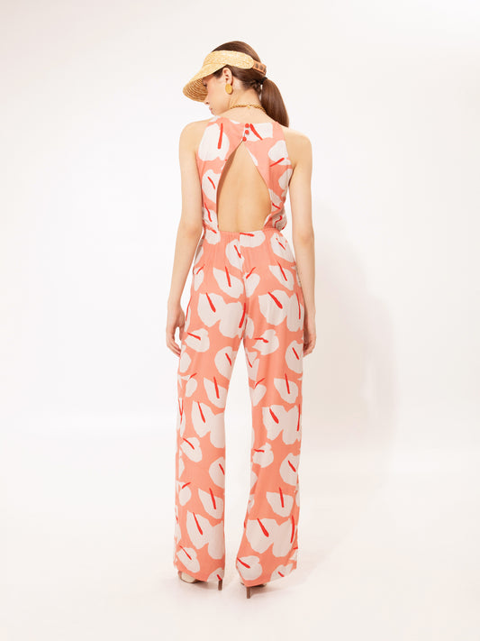 OPEN-BACK JUMPSUIT ANTHURIUM PEACH