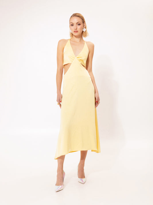 CUT-OUT MIDI DRESS YELLOW