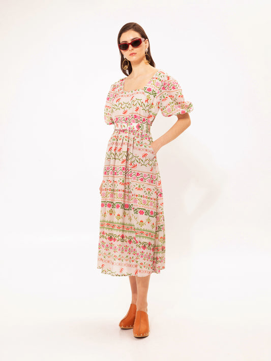 SQUARE-NECK MIDI DRESS FOLKLORE