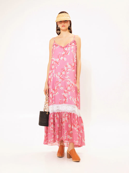 TIERED CHIFFON MAXI DRESS AMIGDALIA PINK