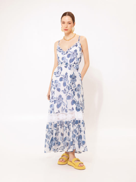 TIERED CHIFFON MAXI DRESS KENTIMA BLUE