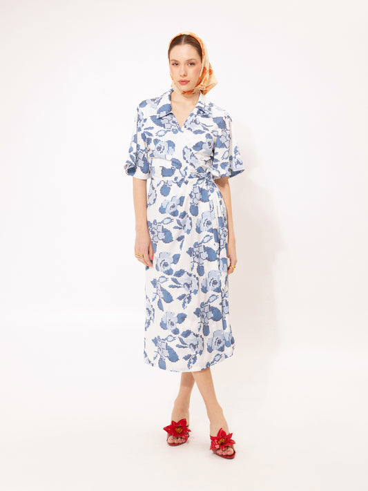 WRAP MIDI DRESS KENTIMA BLUE
