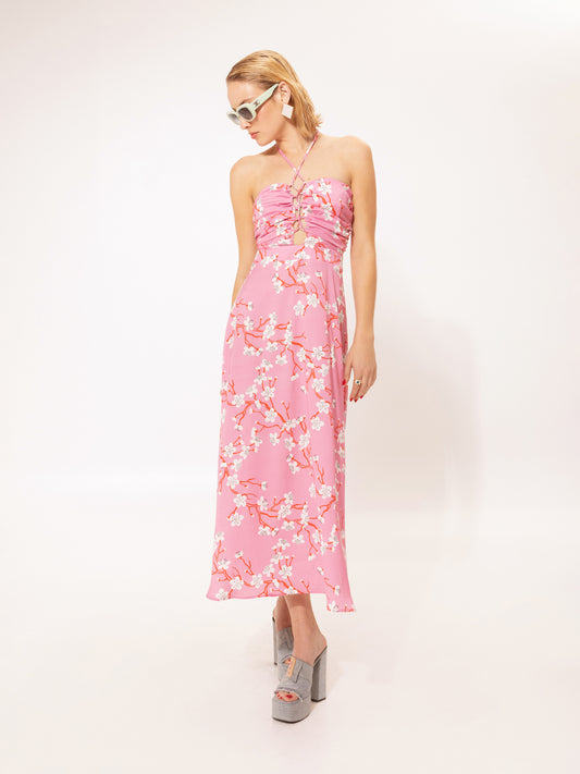 LACE-UP DETAIL MIDI DRESS AMIGDALIA PINK