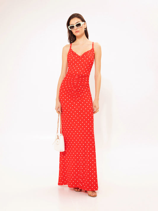 RUCHED JERSEY MAXI DRESS POUA RED