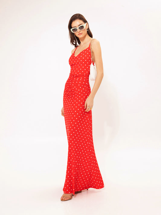 RUCHED JERSEY MAXI DRESS POUA RED