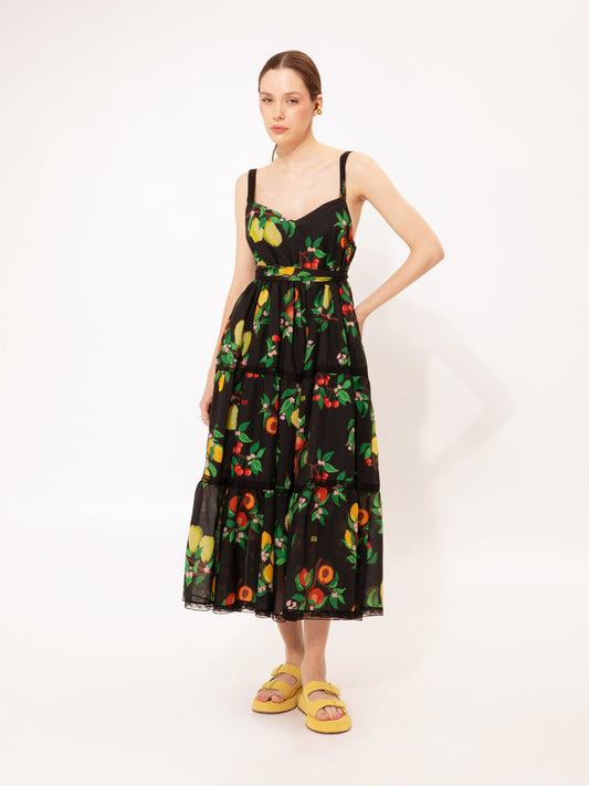 TIERED MIDI DRESS FRUITS