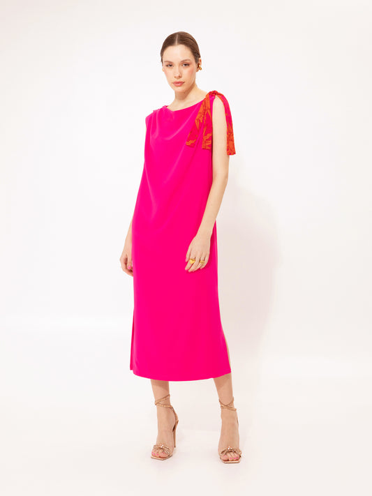 SLEEVELESS MIDI DRESS FUCHSIA