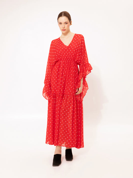 V-NECK CHIFFON MAXI DRESS POUA RED