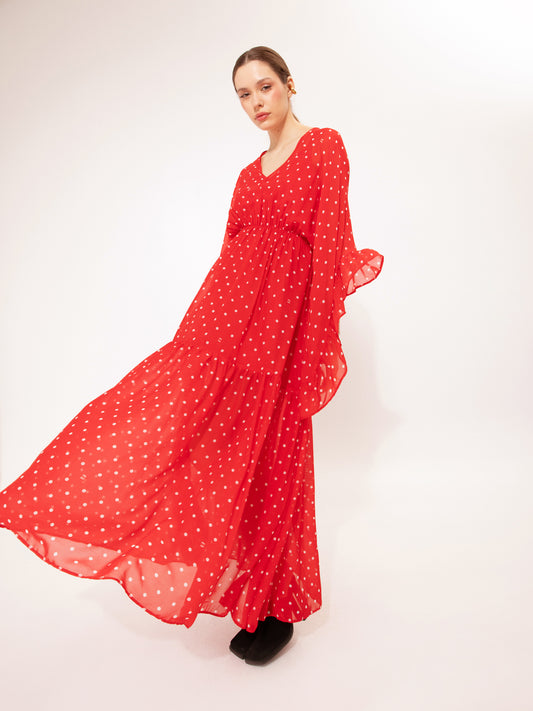 V-NECK CHIFFON MAXI DRESS POUA RED