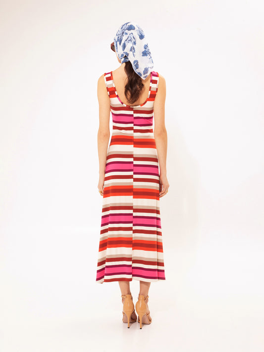 RIBBED MIDI DRESS STRIPES FUCHSIA