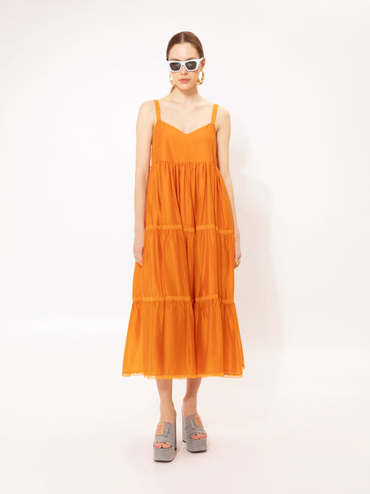 TIERED MIDI DRESS ORANGE